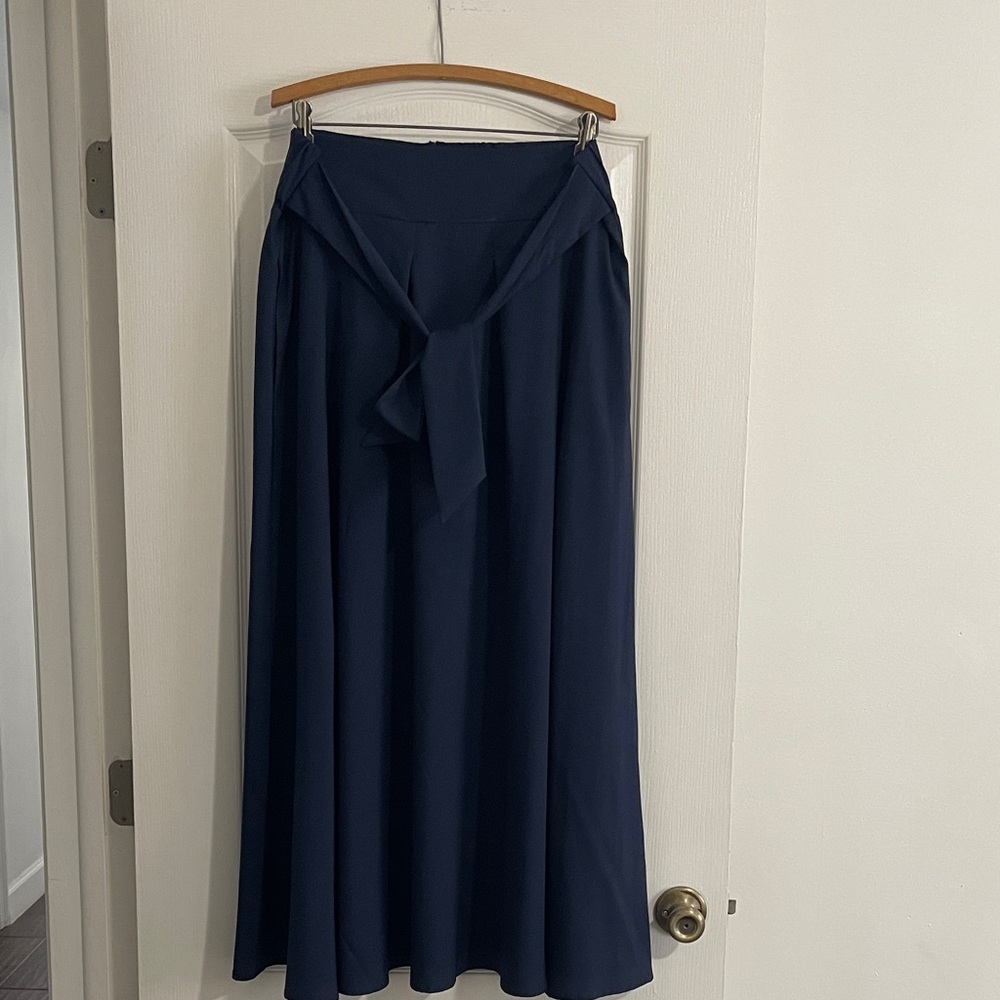 Women's Navy A-Line Maxi Skirt with Waist Tie
